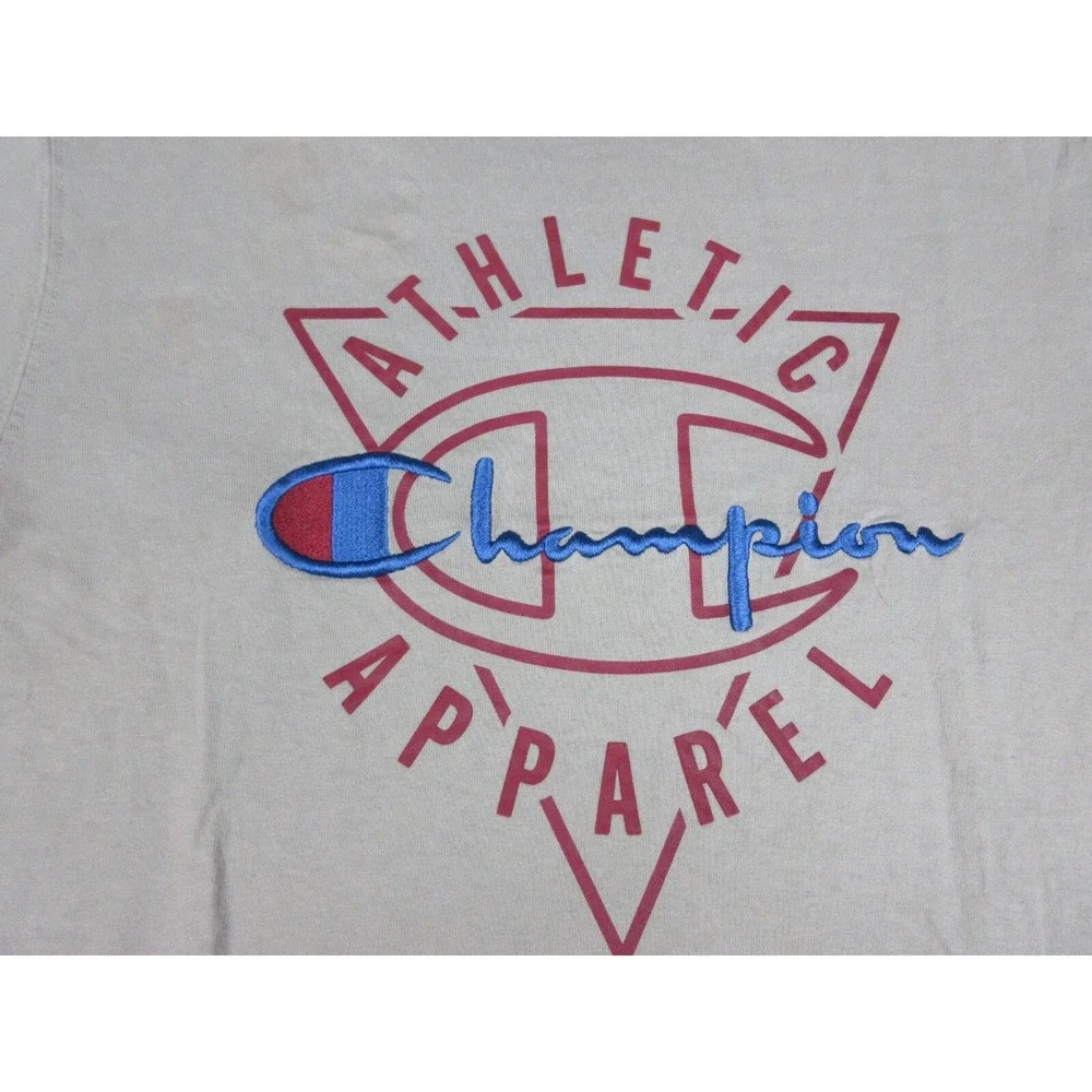 Champion Shirt Mens Large Beige Athletic Apparel Logo Graphic Tee Casual